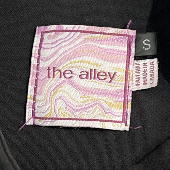 The Alley S Black Cardigan Vest Blue Buttons Trim Sleeveless Made in Canada - Picture 8 of 8